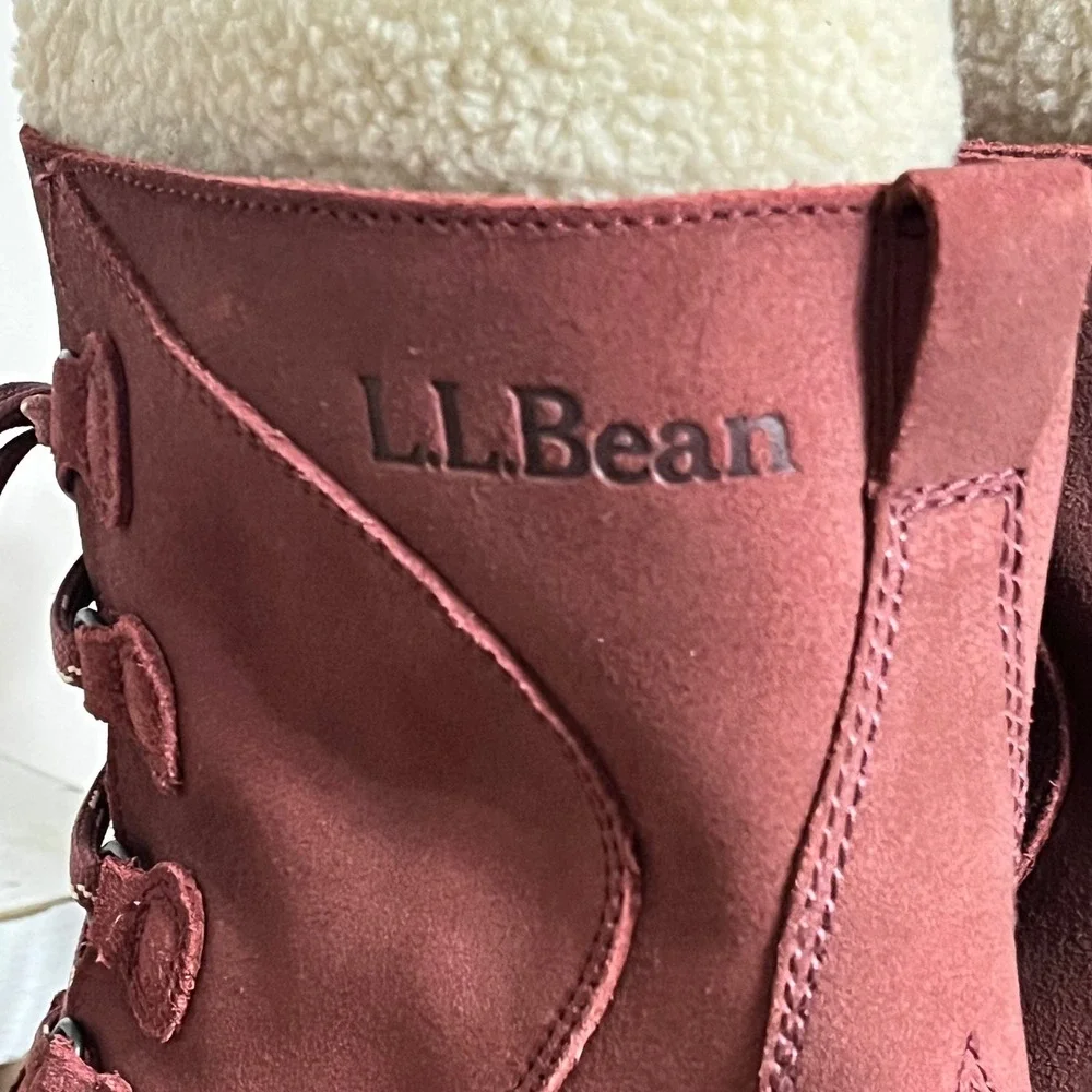 LL Bean Womens Wildcat Boots Burgundy Wine Fleece Lined Snow Duck Boots 9 284882